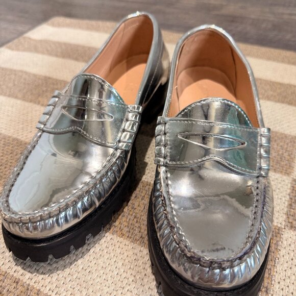J.Crew Winona Silver Lug Sole Loafers - Picture 1 of 6